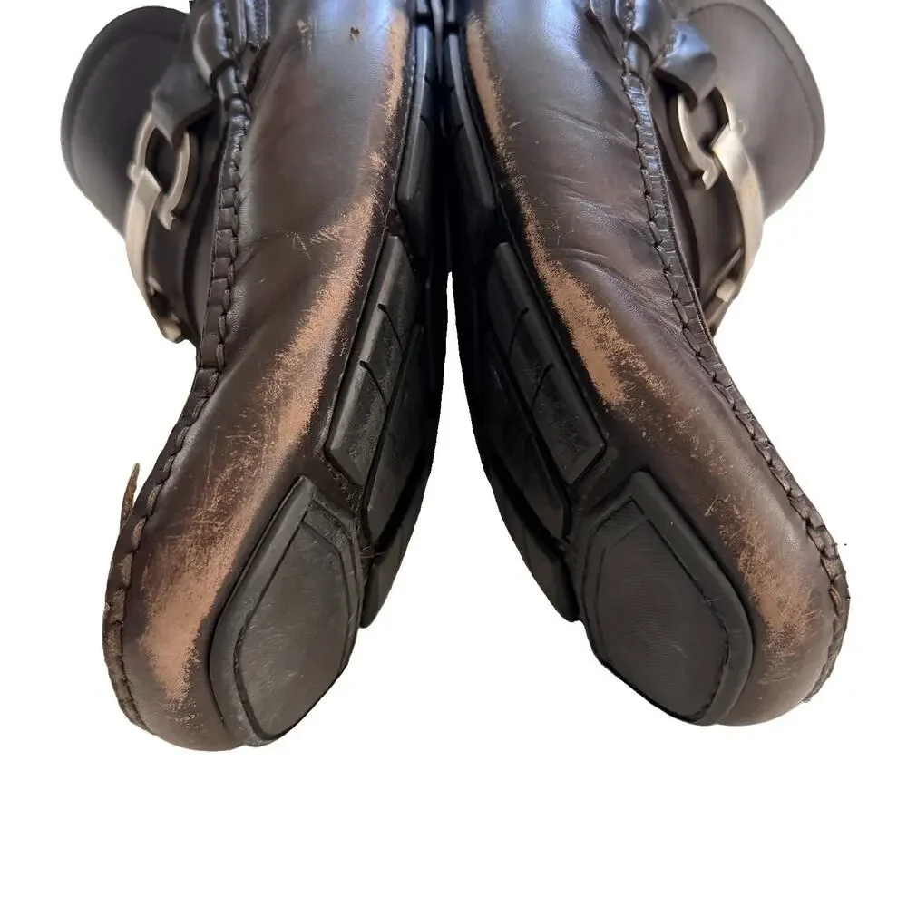 SALVATORE FERRAGAMO Driver Gancini Ornament Brown Loafers Shoes US 9.5 EU $750